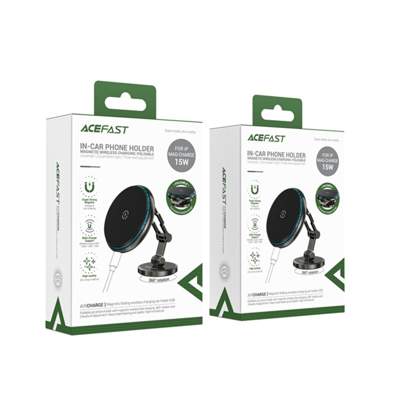 Автотримач для мобільного ACEFAST D30 magnetic folding wireless charging car holder Black (6974316283089)