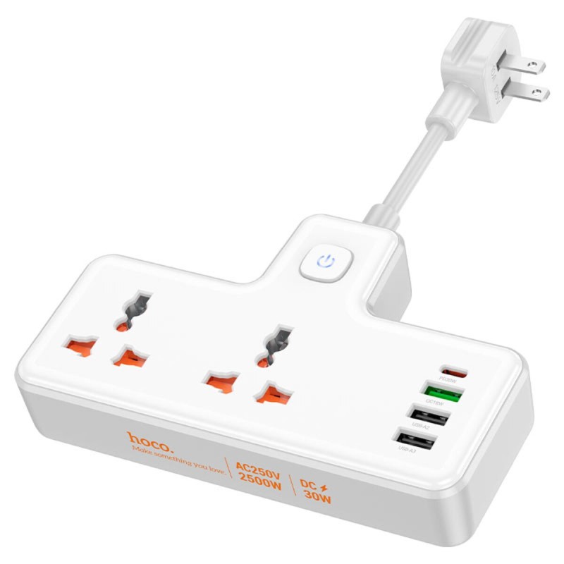 Мережевий подовжувач HOCO AC12 Reise 2-position expansion socket(PD30W/1C3A) (US) White (6942007607087)