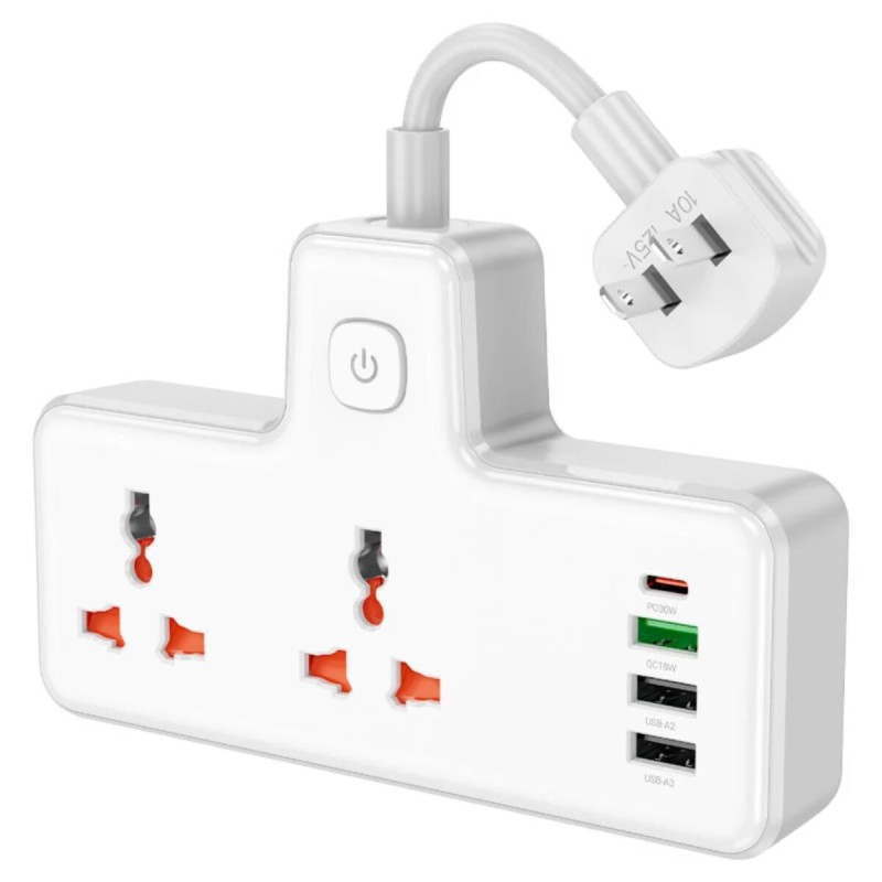 Мережевий подовжувач HOCO AC12 Reise 2-position expansion socket(PD30W/1C3A) (US) White (6942007607087)
