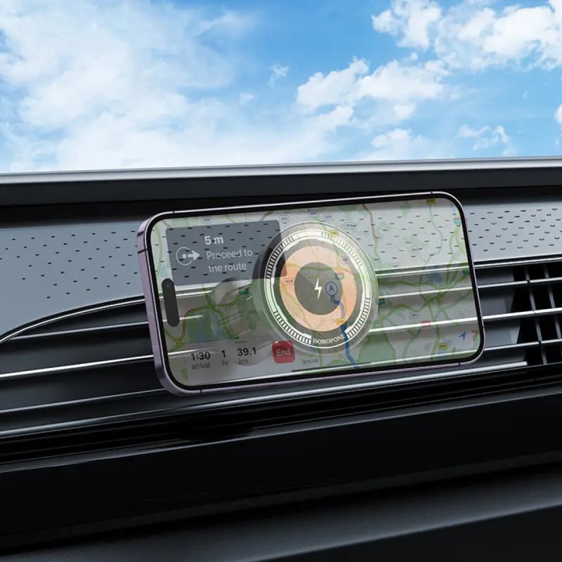 Тримач для мобiльного з БЗП BOROFONE BH211 Riley magnetic wireless fast charging car holder(air outlet) Black (6941991108693)
