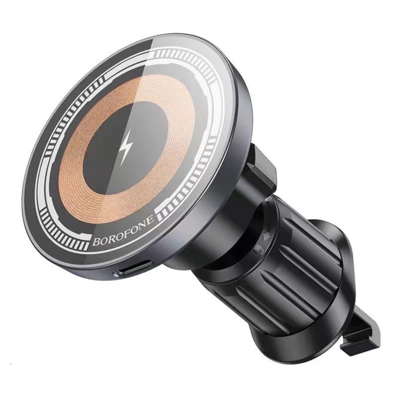 Тримач для мобiльного з БЗП BOROFONE BH211 Riley magnetic wireless fast charging car holder(air outlet) Black (6941991108693)