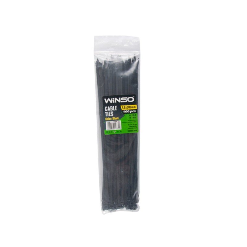 Хомуты Winso пластиковые черные 4,8x300, 100шт