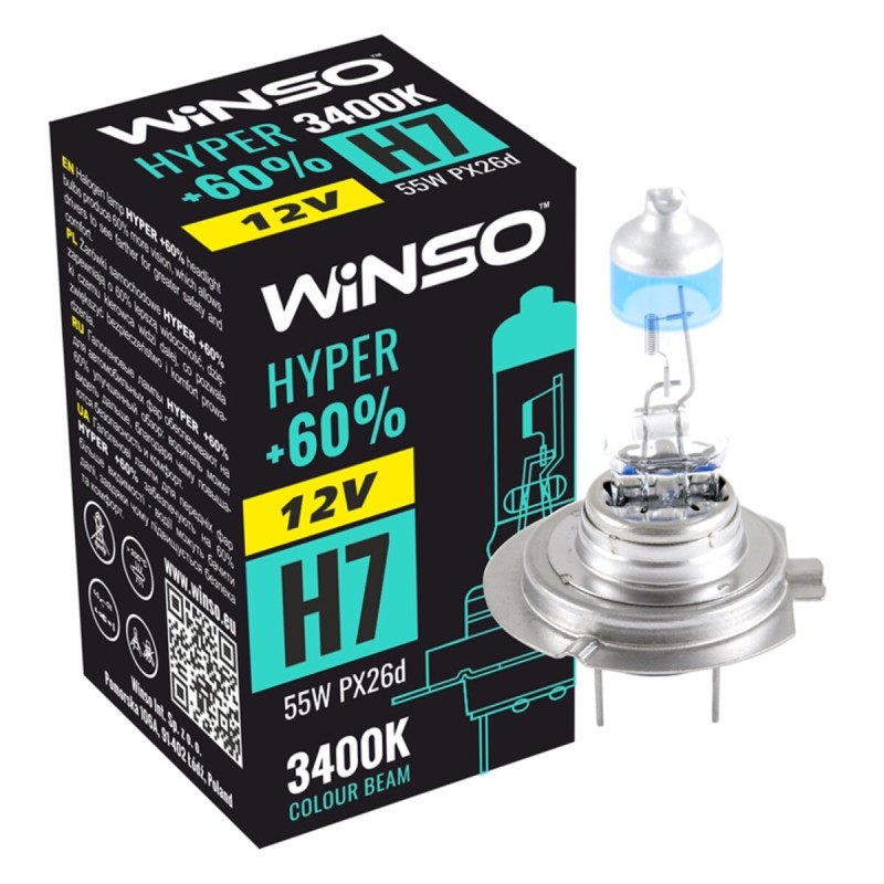 Галогеновая лампа Winso H7 12V 55W PX26d HYPER +60%