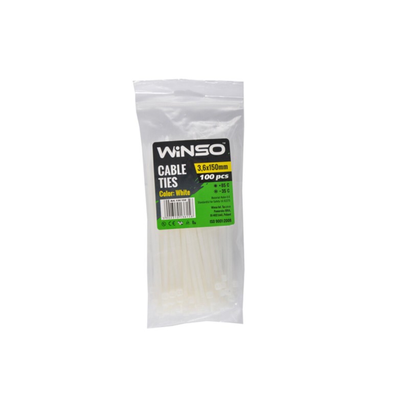 Хомуты Winso пластиковые белие 3,6x150, 100шт