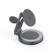 Металевий бездротовий зарядний пристрій 3в1 KD14 (MagSafe) з обертанням 360° - Графітовий