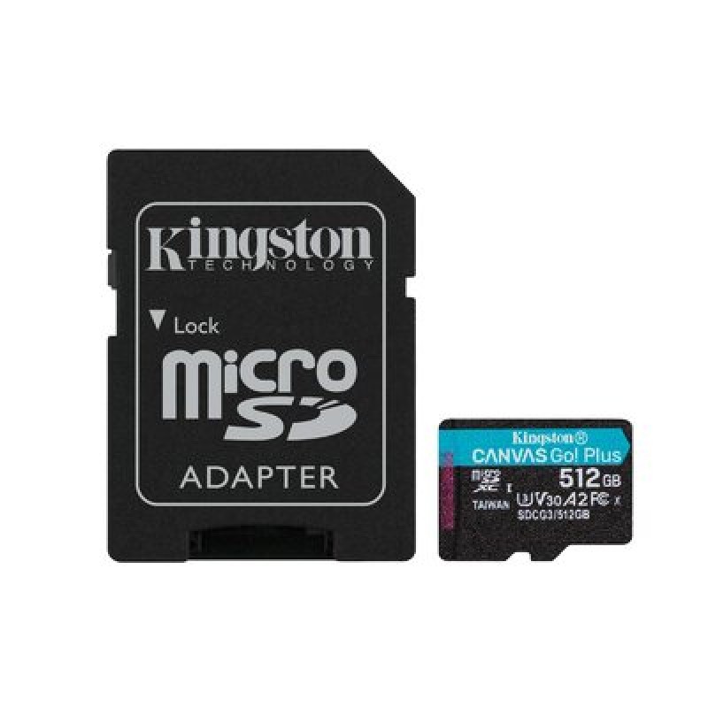 Microsdxc (uhs-1 u3) Kingston canvas go plus 512gb class 10 a2 v30 (r170mb/s, w90mb/s) (adapter sd)