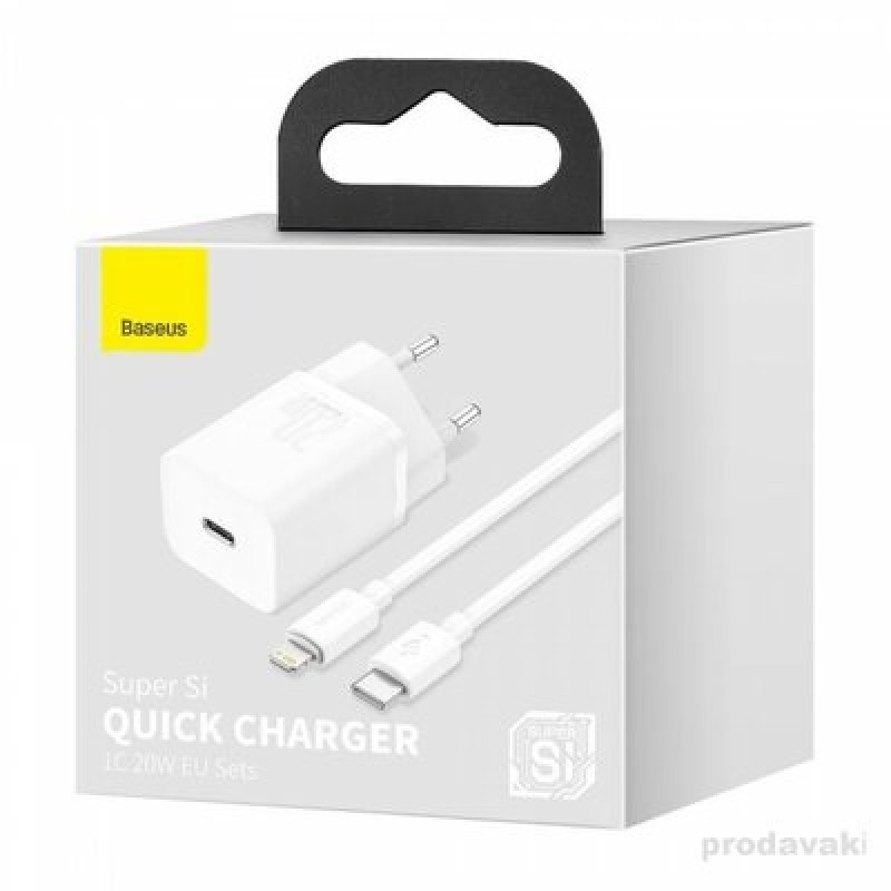 Мережевий зарядний пристрій Baseus super si 1C 20W with simple wisdom data cable type-cip 1m white