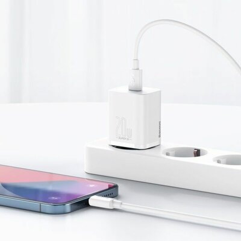 Мережевий зарядний пристрій Baseus super si 1C 20W with simple wisdom data cable type-cip 1m white