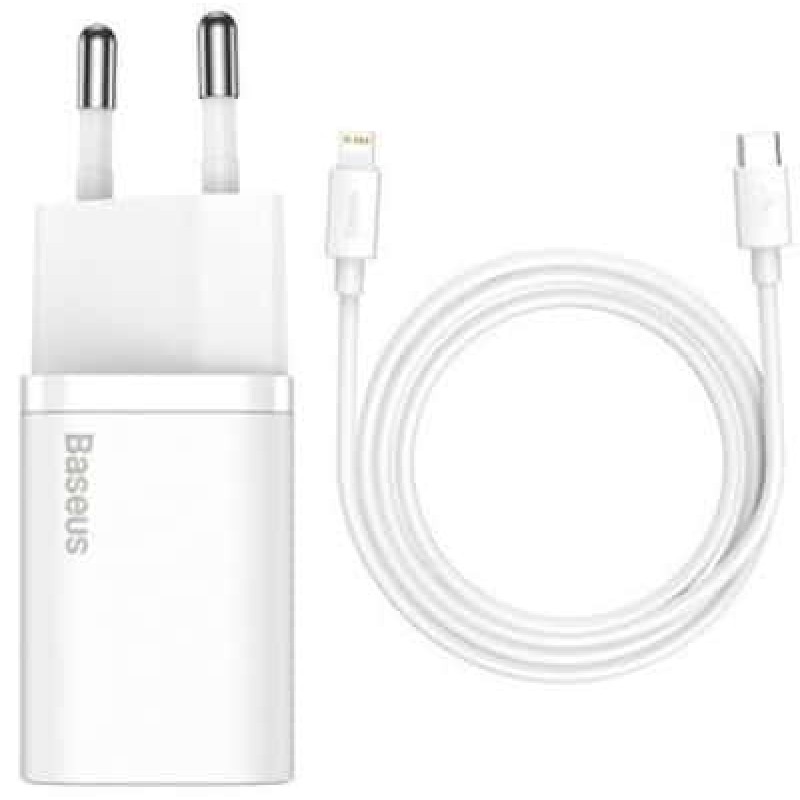 Мережевий зарядний пристрій Baseus super si 1C 20W with simple wisdom data cable type-cip 1m white