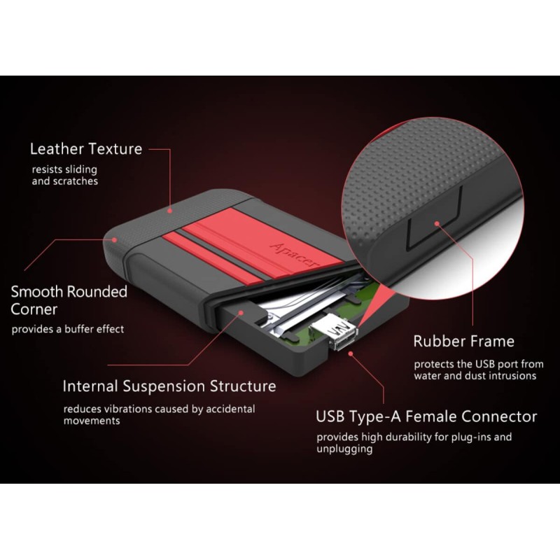 Жорсткий диск PHD External 2.5'' Apacer USB 3.1 AC633 1TB Red (color box)
