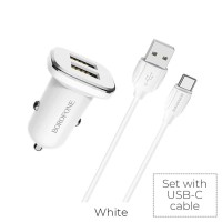 Автомобільний зарядний пристрій BOROFONE BZ12 double port in-car charger set with Type-C White
