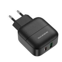 Мережевий зарядний пристрій BOROFONE BA46A Premium PD + QC3.0 with USB-A and USB-C out 3A Black