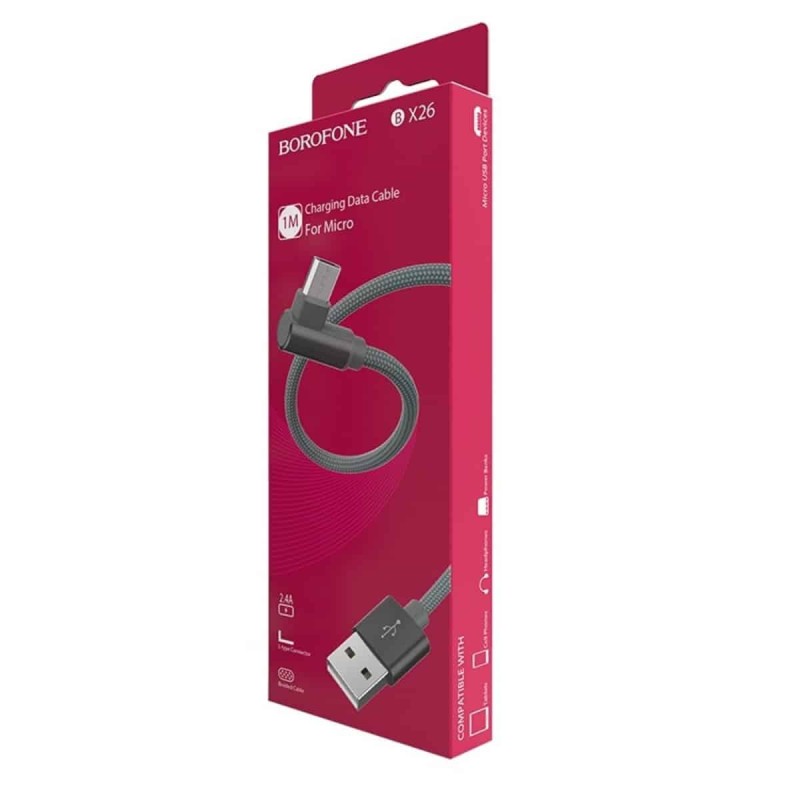 Кабель BOROFONE BX26 Express Micro-USB 1m, 2.4A, nylon braid Metal Gray