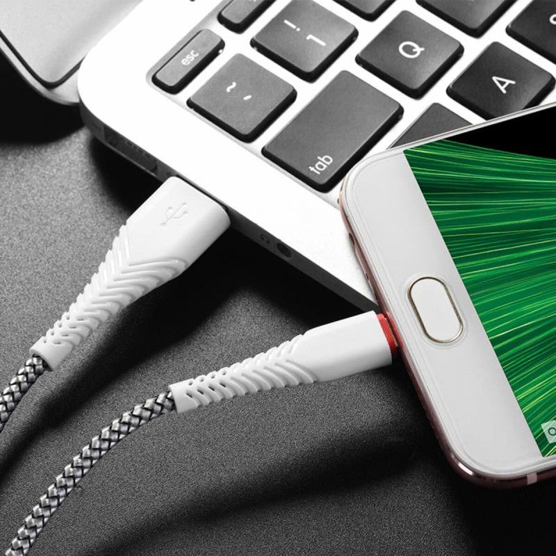 Кабель BOROFONE BX25 Powerful USB to Micro 2.4A,1m, nylon, TPE connectors, White