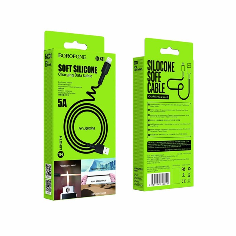 Кабель BOROFONE BX31 USB to iP 2.4A, 1m, silicone, TPE connectors, Black