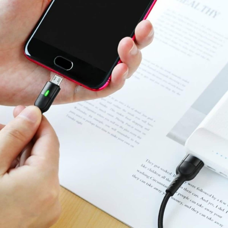 Кабель BOROFONE BU17 USB to Micro, 2.4A, 1.2m, nylon, aluminum connectors, light indicator, Black