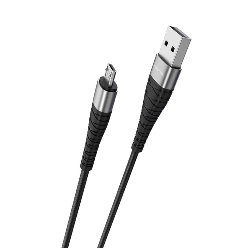 Кабель BOROFONE BX32 USB to Micro 2.4A, 1m, nylon, aluminum+TPE connectors, Black