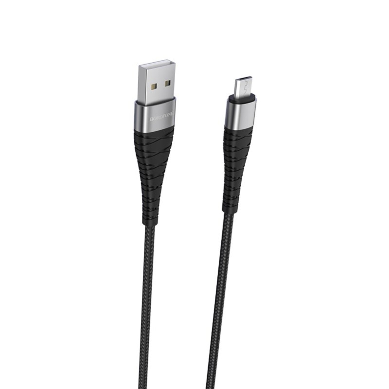 Кабель BOROFONE BX32 USB to Micro 2.4A, 1m, nylon, aluminum+TPE connectors, Black