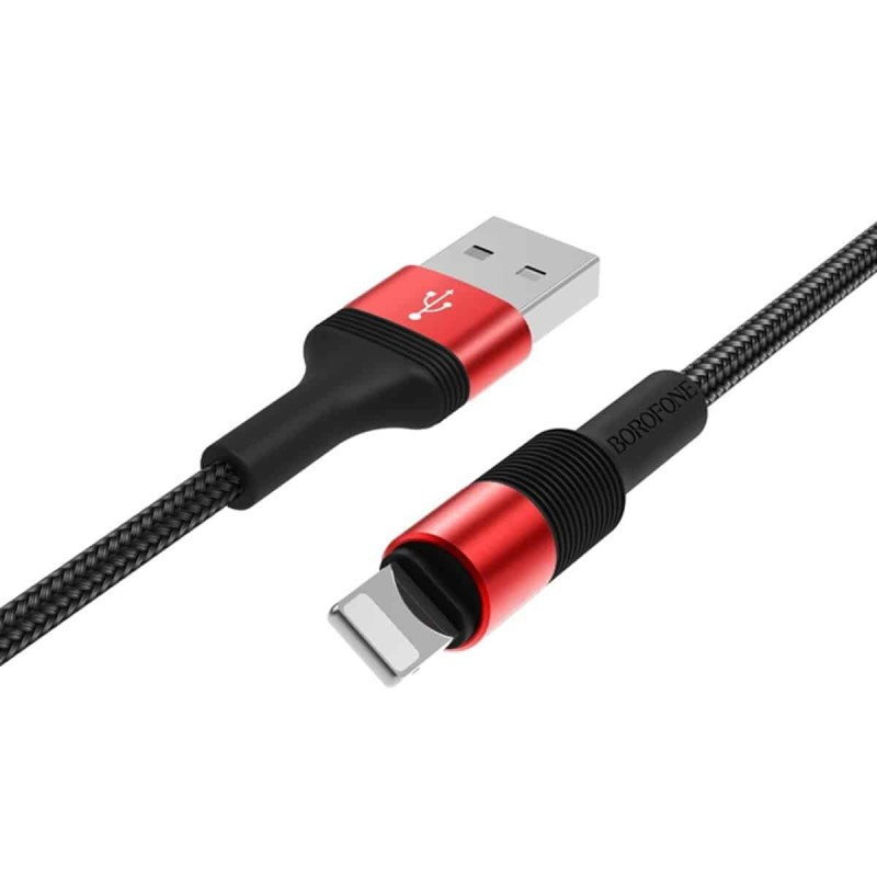 Кабель BOROFONE BX21 USB to iP 2.4A, 1m, nylon, aluminum connectors, Red