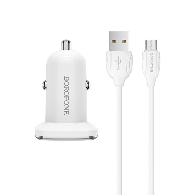 Автомобільний зарядний пристрій BOROFONE BZ12A single port QC3.0 with Micro-USB cable White
