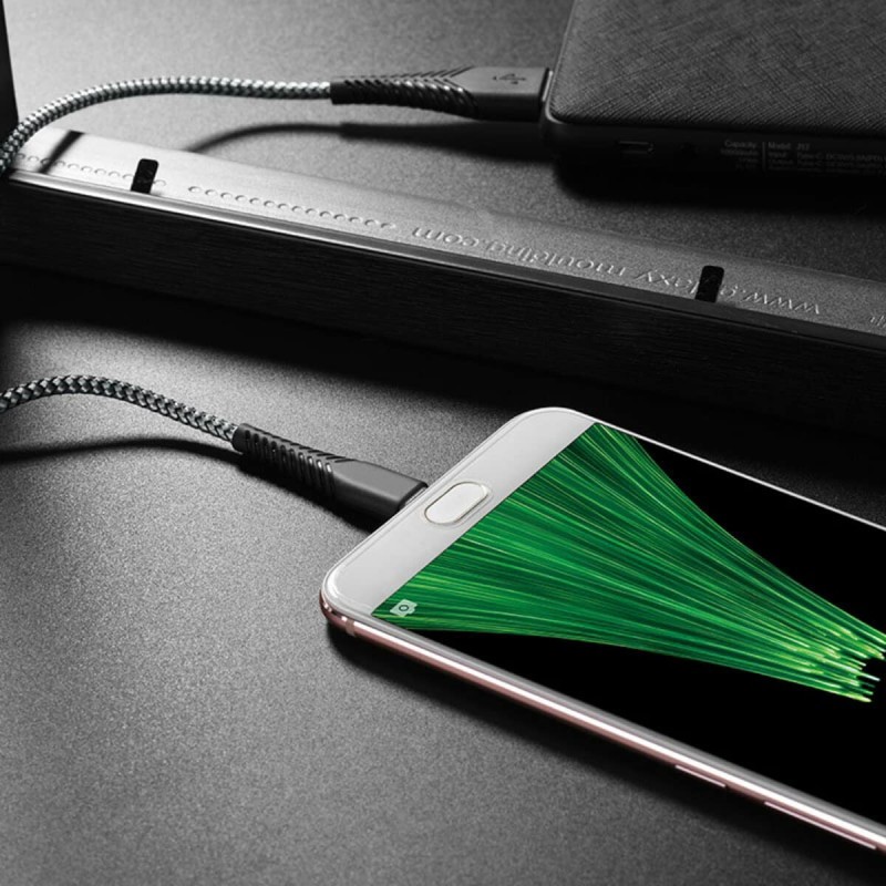 Кабель BOROFONE BX25 Powerful USB to Micro 2.4A,1m, nylon, TPE connectors, Black