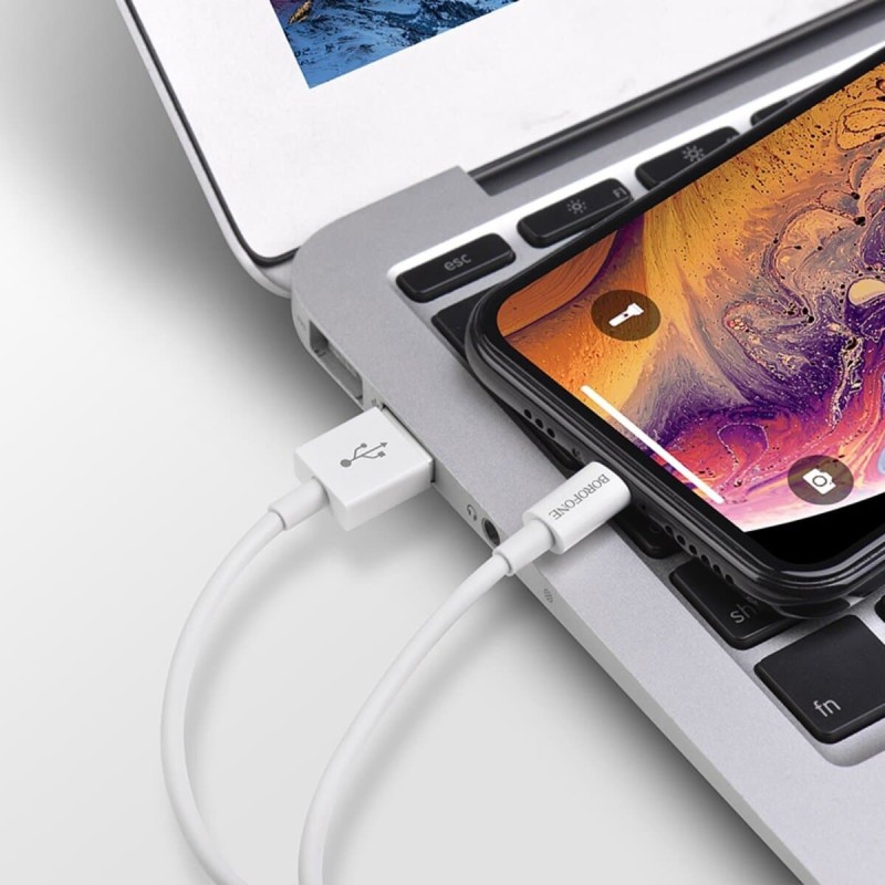 Кабель BOROFONE BX22 USB to iP 2.4A, 1m, PVC, РС connectors, White