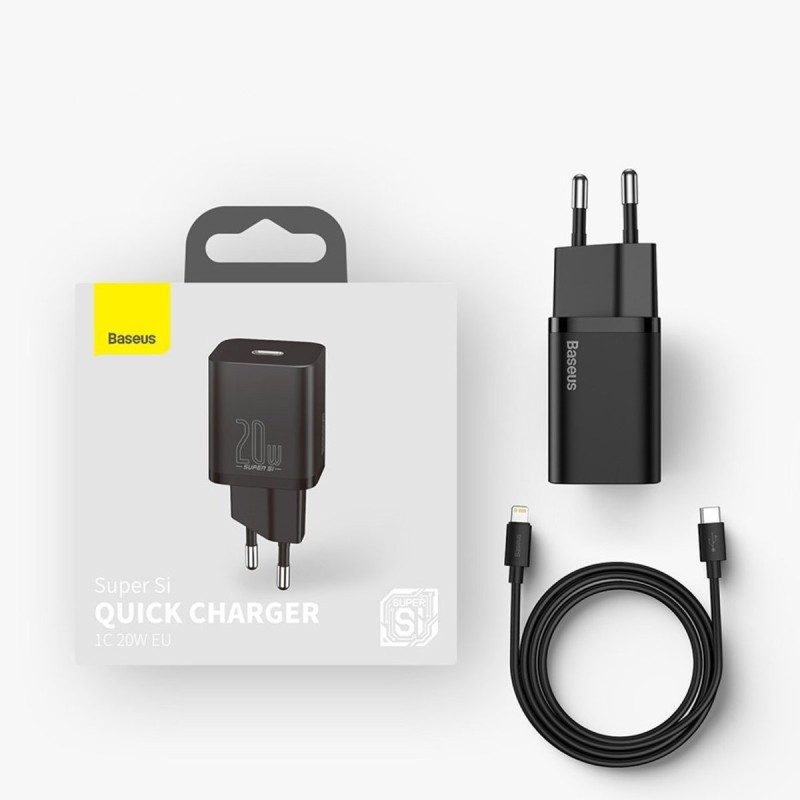 Мережевий зарядний пристрій Baseus Super Si 1C 20W With Simple Wisdom Data Cable Type-C/iP 1m Black