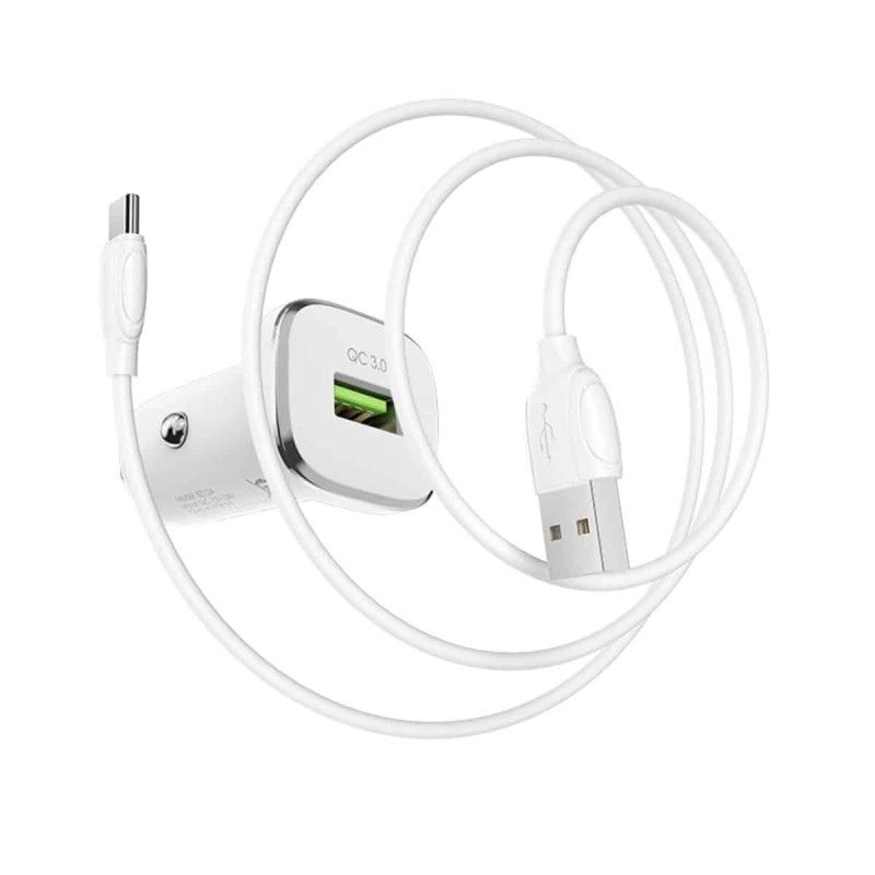 Автомобільний зарядний пристрій BOROFONE BZ12A single port QC3.0 with Type-C cable White