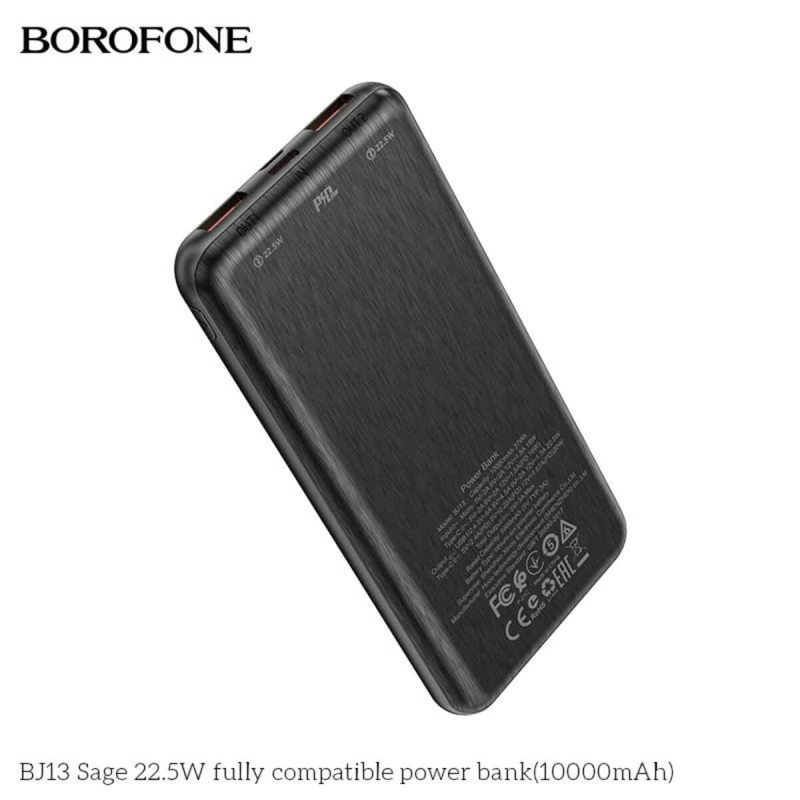 Зовнішній акумулятор BOROFONE BJ13 Sage fully compatible power bank 10000mAh 22.5W Black