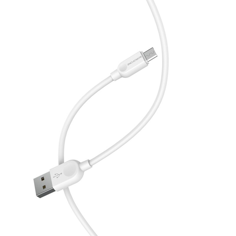 Кабель BOROFONE BX14 USB to Micro 2.4A, 3m, PVC, TPE connectors, White