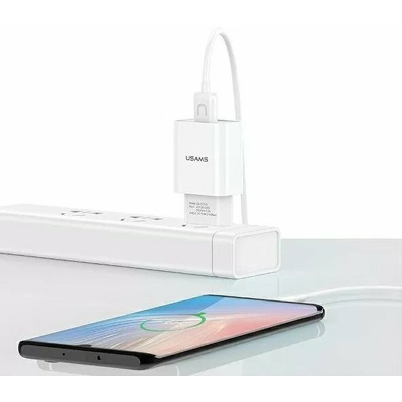 МЗП Usams T21 Charger kit T18 single USB EU charger +Uturn Lightning cable White
