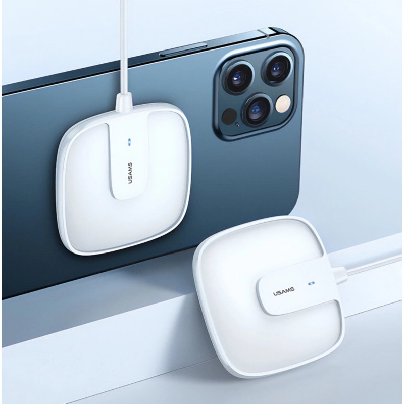БЗП Usams US-CD153 Ultra-thin Magnetic Fast Wireless Charger With Cable White