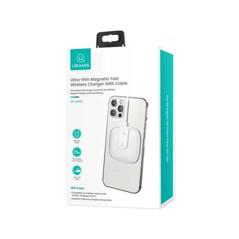 БЗП Usams US-CD153 Ultra-thin Magnetic Fast Wireless Charger With Cable White