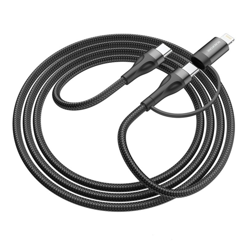 Кабель BOROFONE BX61 Type-C to Type-C+iP 3A, 60W, nylon, aluminum connectors, Black