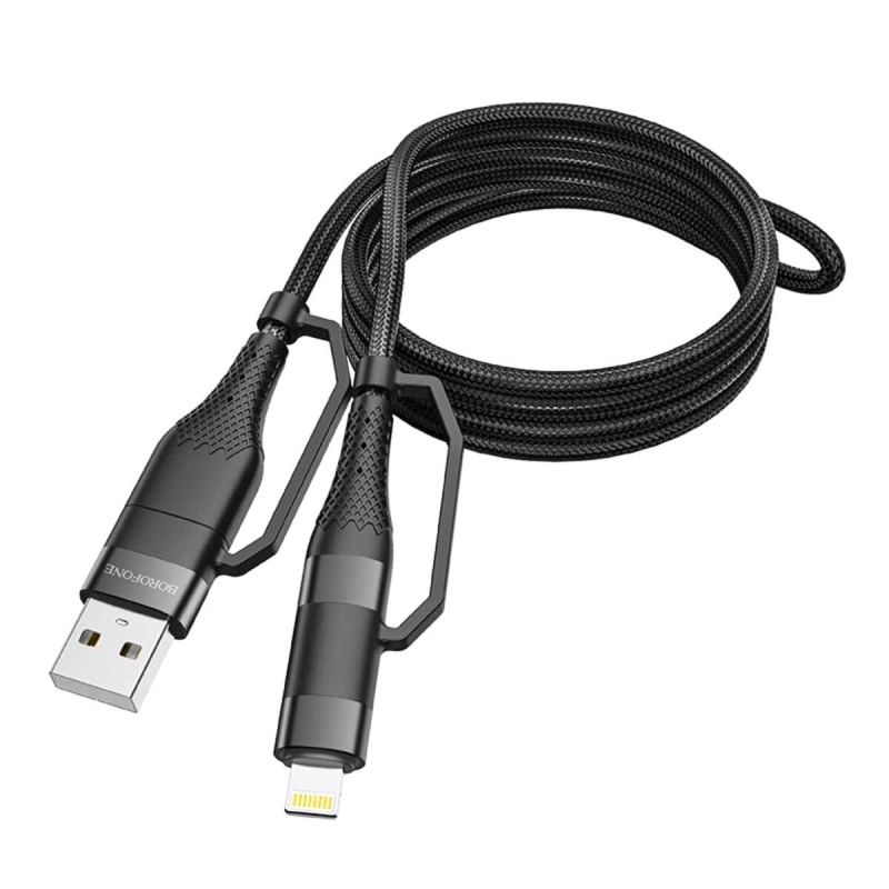 Кабель BOROFONE BU28 Type-C+iP to Type-C+USB, 3A, 60W, nylon, aluminum connectors, Black