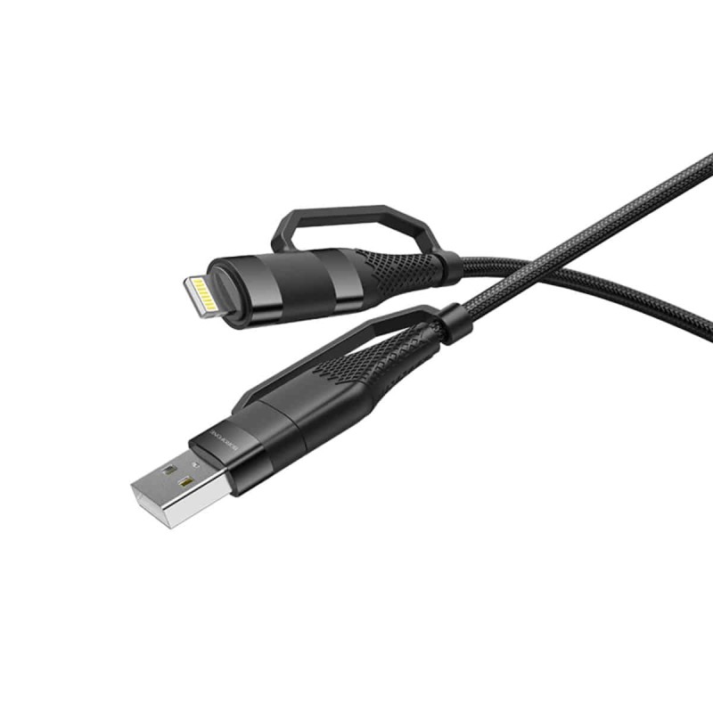 Кабель BOROFONE BU28 Type-C+iP to Type-C+USB, 3A, 60W, nylon, aluminum connectors, Black