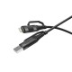 Кабель BOROFONE BU28 Type-C+iP to Type-C+USB, 3A, 60W, nylon, aluminum connectors, Black