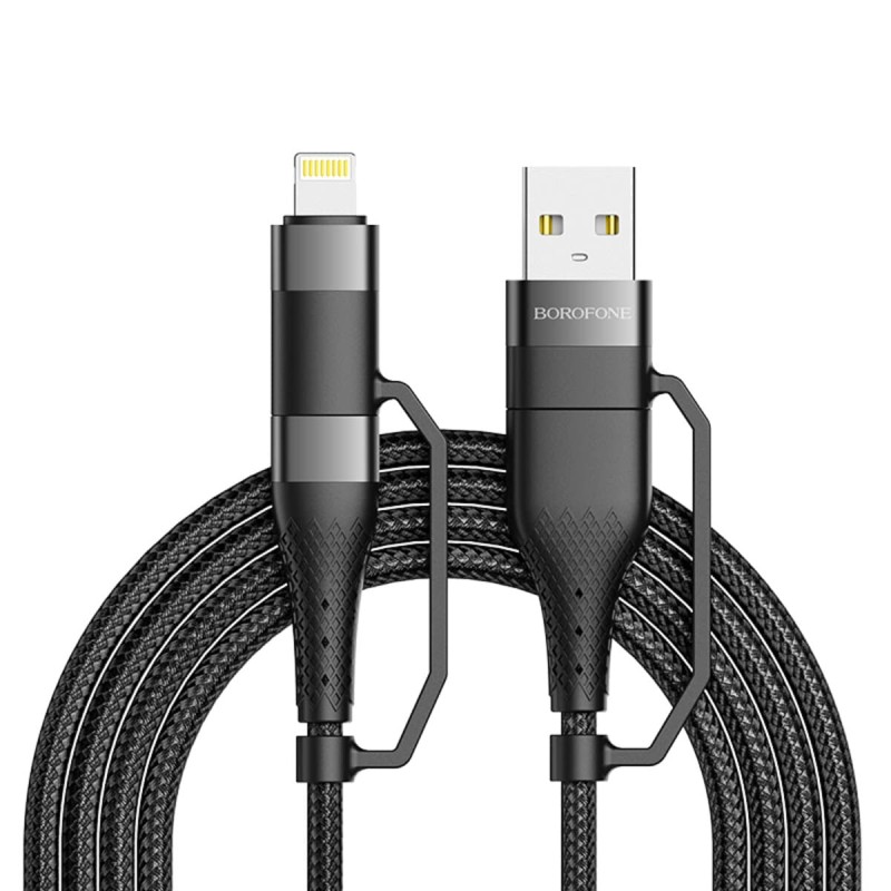 Кабель BOROFONE BU28 Type-C+iP to Type-C+USB, 3A, 60W, nylon, aluminum connectors, Black