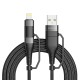 Кабель BOROFONE BU28 Type-C+iP to Type-C+USB, 3A, 60W, nylon, aluminum connectors, Black