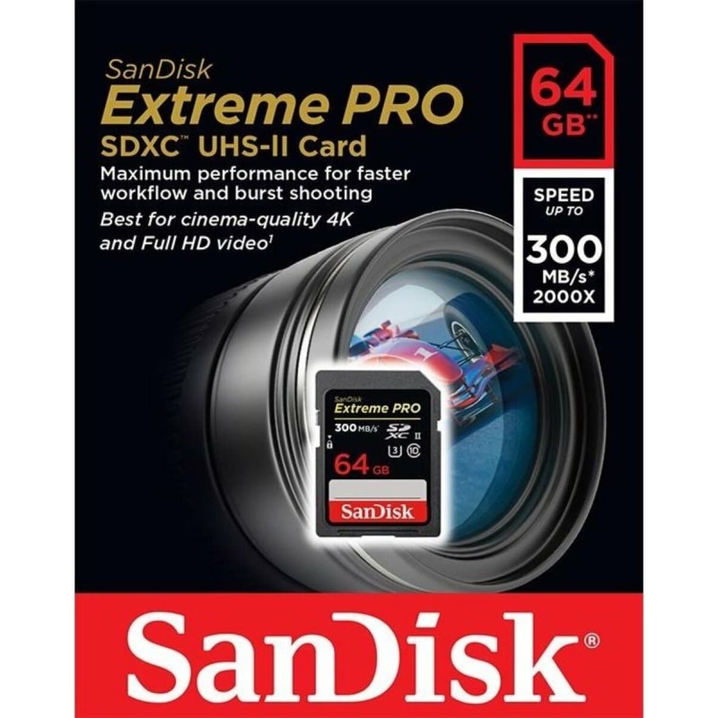 SDXC (UHS-II U3) SanDisk Extreme Pro 64Gb class 10 V90 (R300MB/s, W260MB/s)