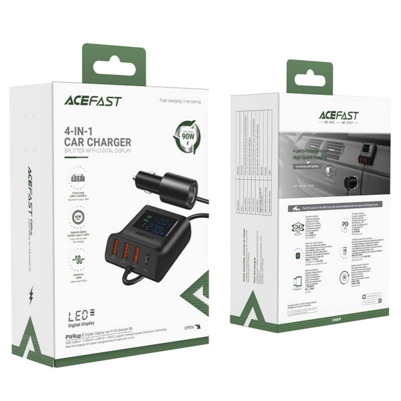 Автомобільний зарядний пристрій ACEFAST B8 digital display car HUB charger