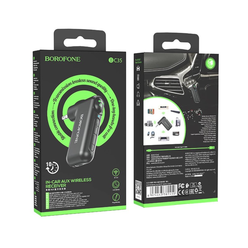 Bluetooth-ресивер BOROFONE BC35 Wideway car AUX BT receiver Bkack