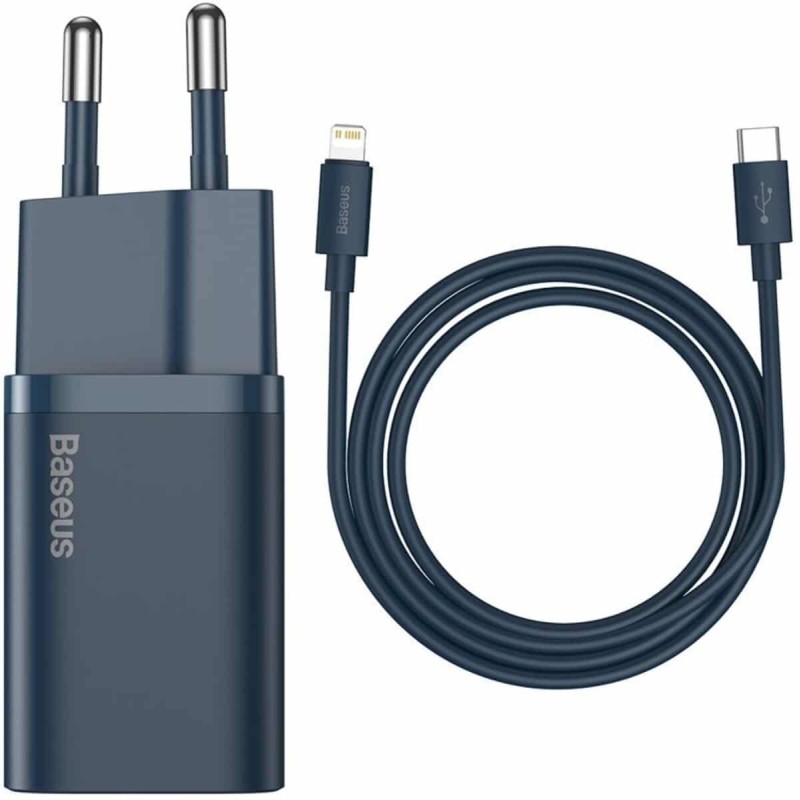 Мережевий зарядний пристрій Baseus Super Si 1C 20W With Simple Wisdom Data Cable Type-C/iP 1m Blue