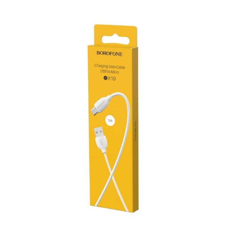 Кабель BOROFONE BX19 USB to Micro 2.4A, 1m, PVC, TPE connectors, White