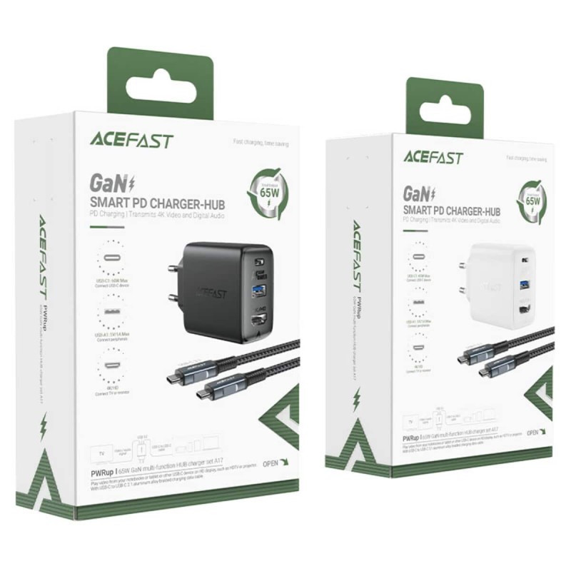 Мережевий зарядний пристрій ACEFAST A17 65W GaN multi-function HUB charger set Black