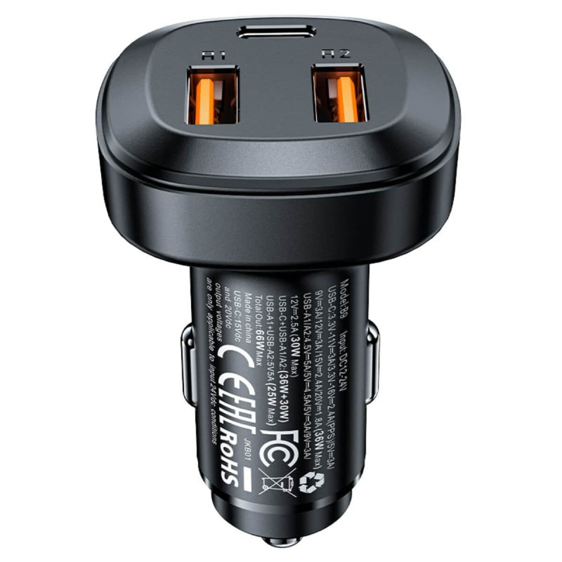 Автомобільний зарядний пристрій ACEFAST B9 66W(2USB-A+USB-C) three port metal car charger