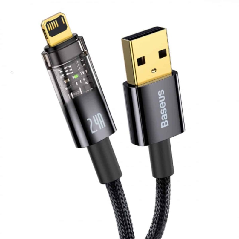 Кабель Baseus Explorer Series Auto Power-Off Fast Charging Data Cable USB to IP 2.4A 2m Black