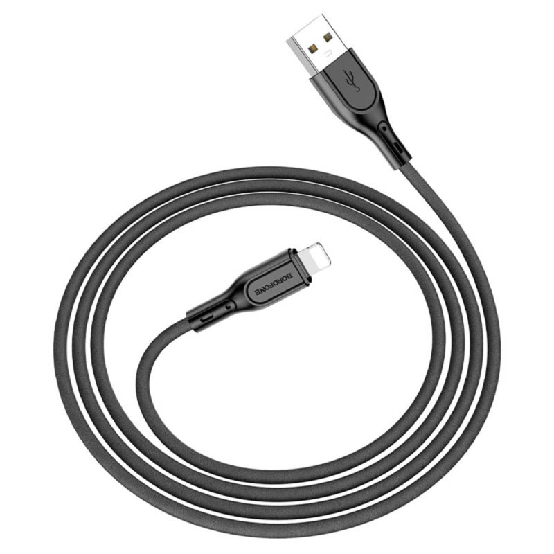 Кабель BOROFONE BX66 USB to iP 2.4A,1m, silicone, silicone connectors, Black