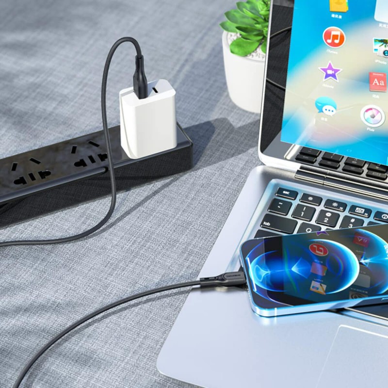 Кабель BOROFONE BX66 USB to iP 2.4A,1m, silicone, silicone connectors, Black