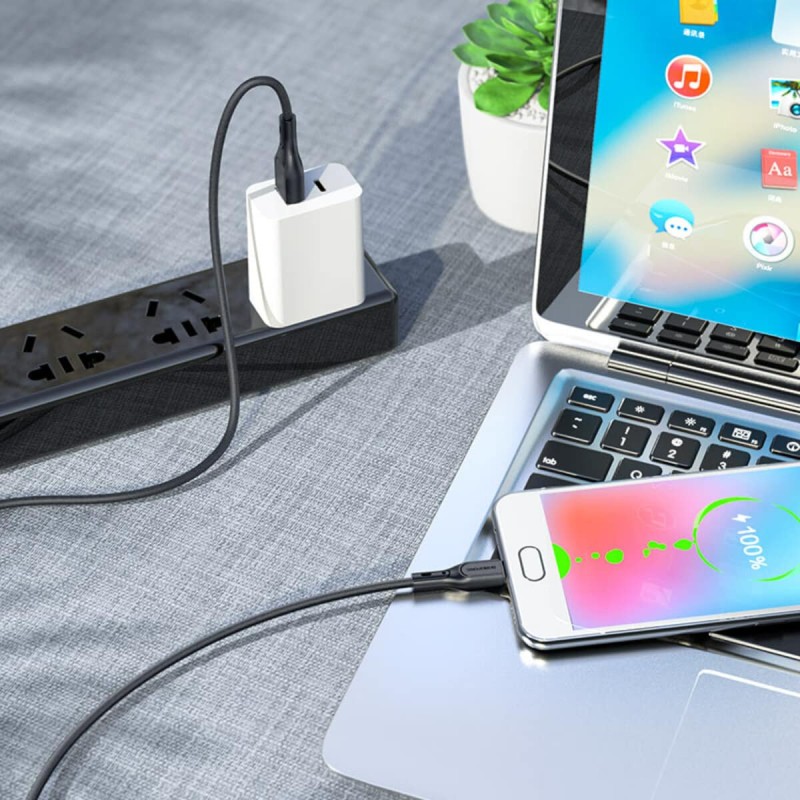 Кабель BOROFONE BX66 USB to Micro 2.4A,1m, silicone, silicone connectors, Black